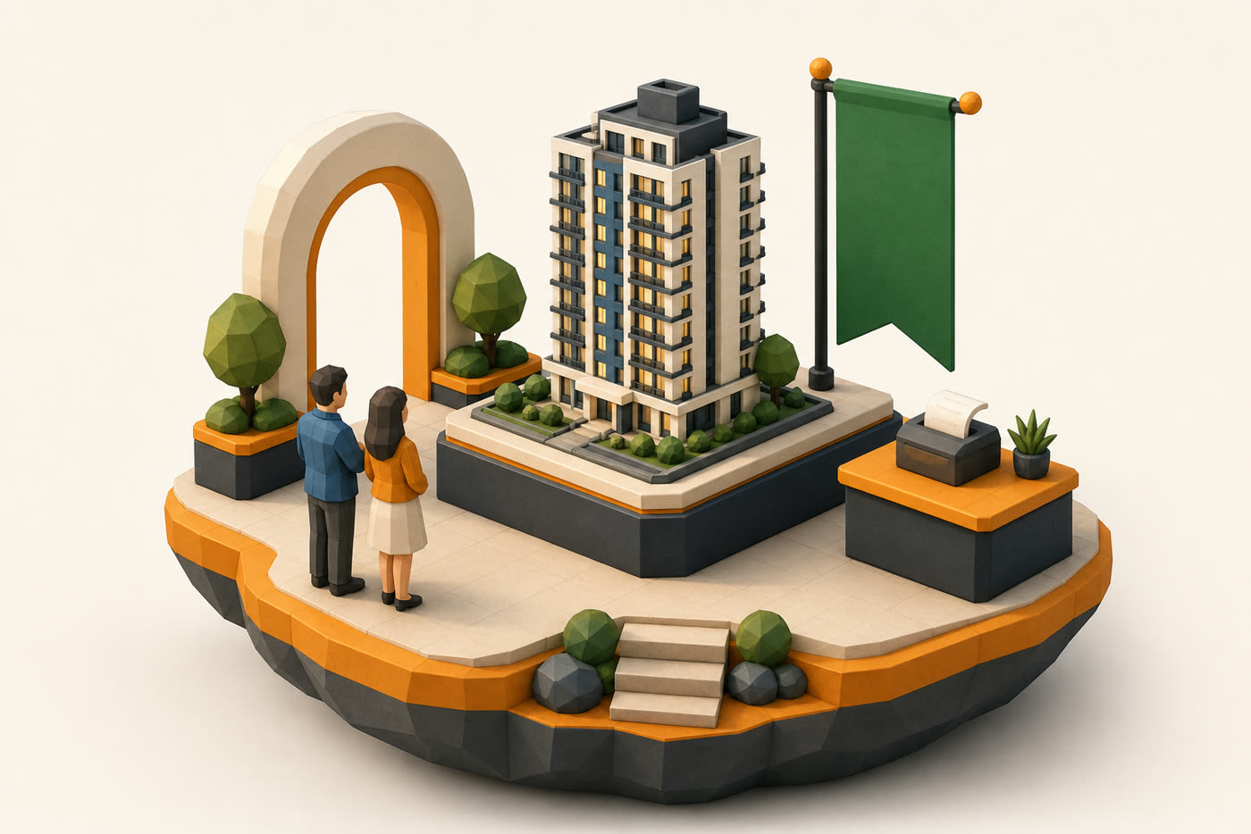 Miniature clay diorama of a real-estate sales gallery